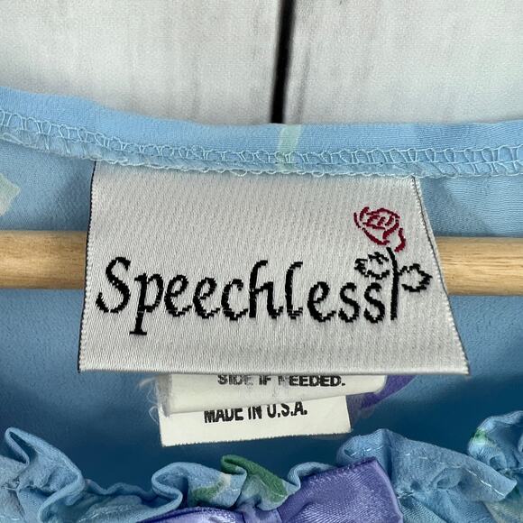 SPEECHLESS XS American VINTAGE 90s Blue Floral Dress Knee Length Babydoll - Picture 7 of 8